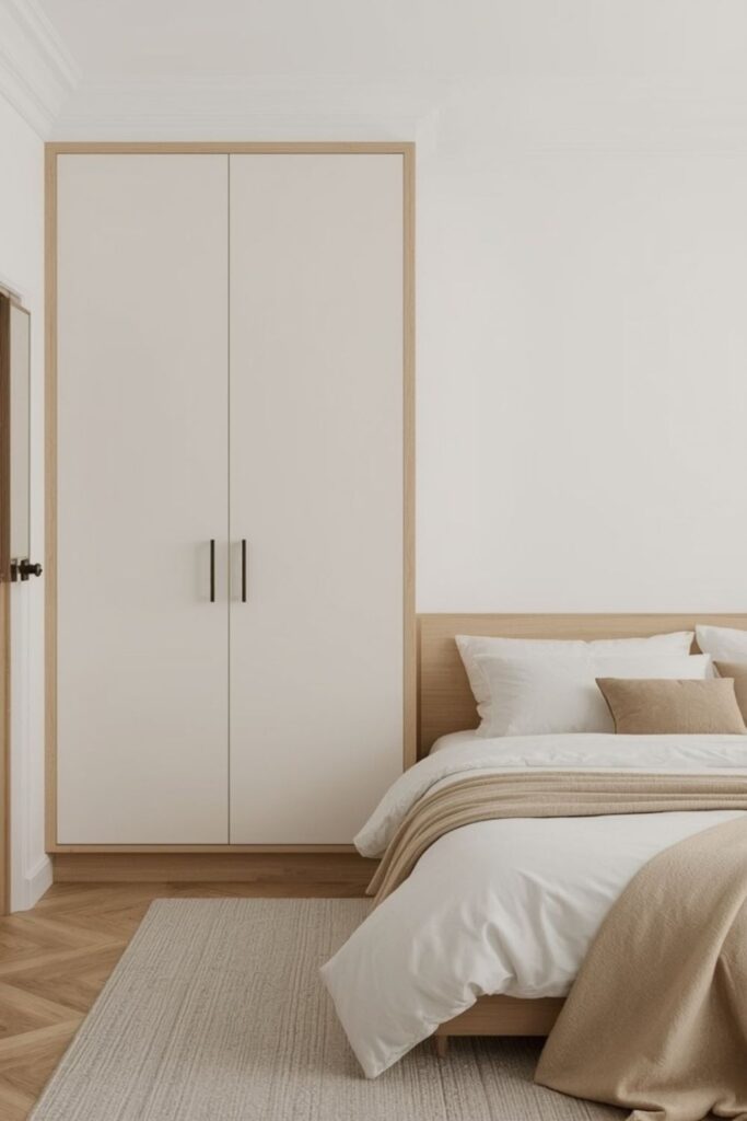 Built in wardrobe solution for a small minimalist bedroom