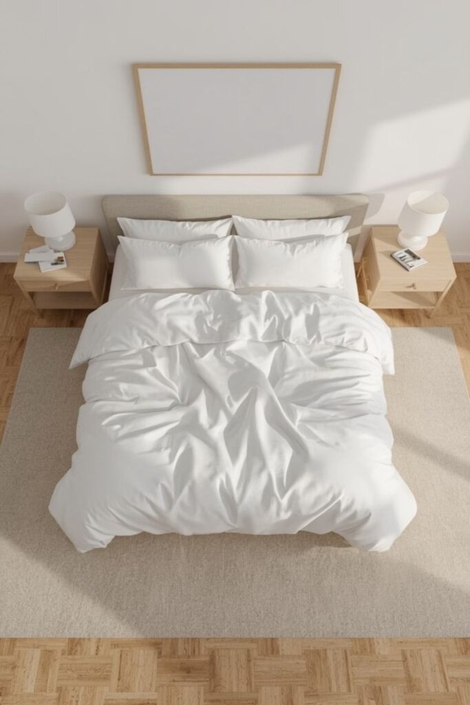 Compact master bedroom with a calm minimalist layout