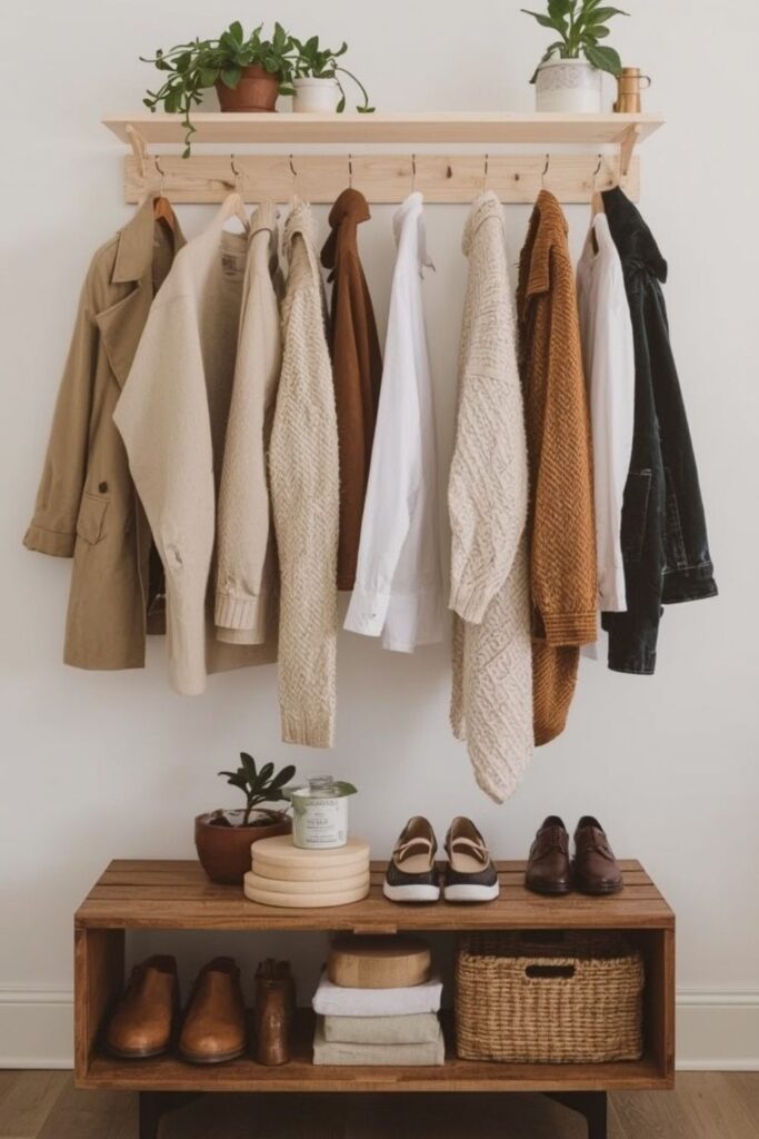 DIY Clothes Storage Ideas for Small Spaces with Wooden or Wall Hooks