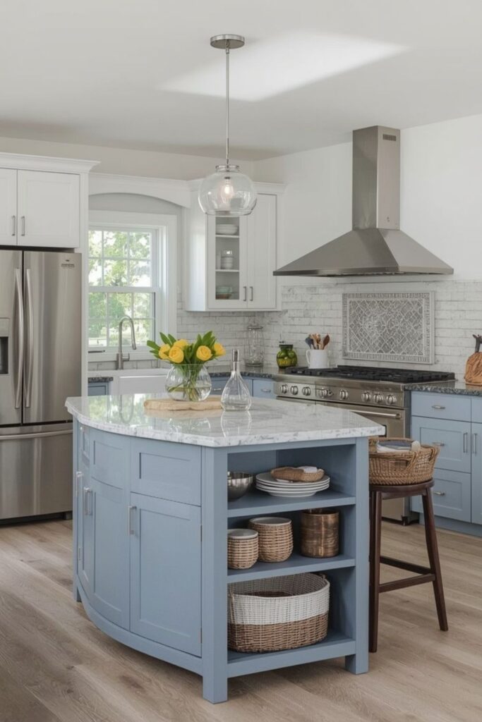 Functional small kitchen island with storage and clean aesthetic