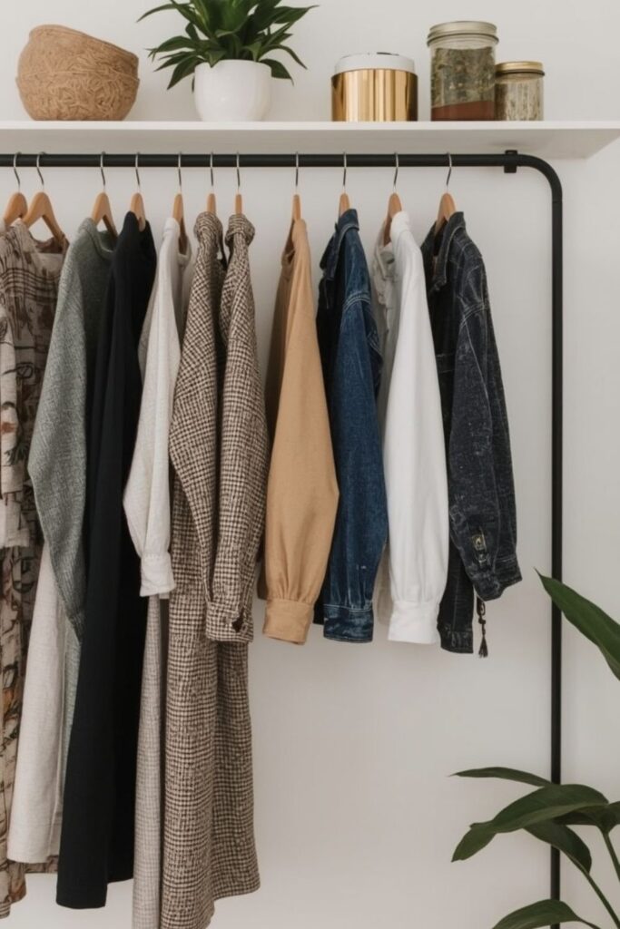 Hanging Clothes Storage for Small Spaces Using Vertical Wall Space