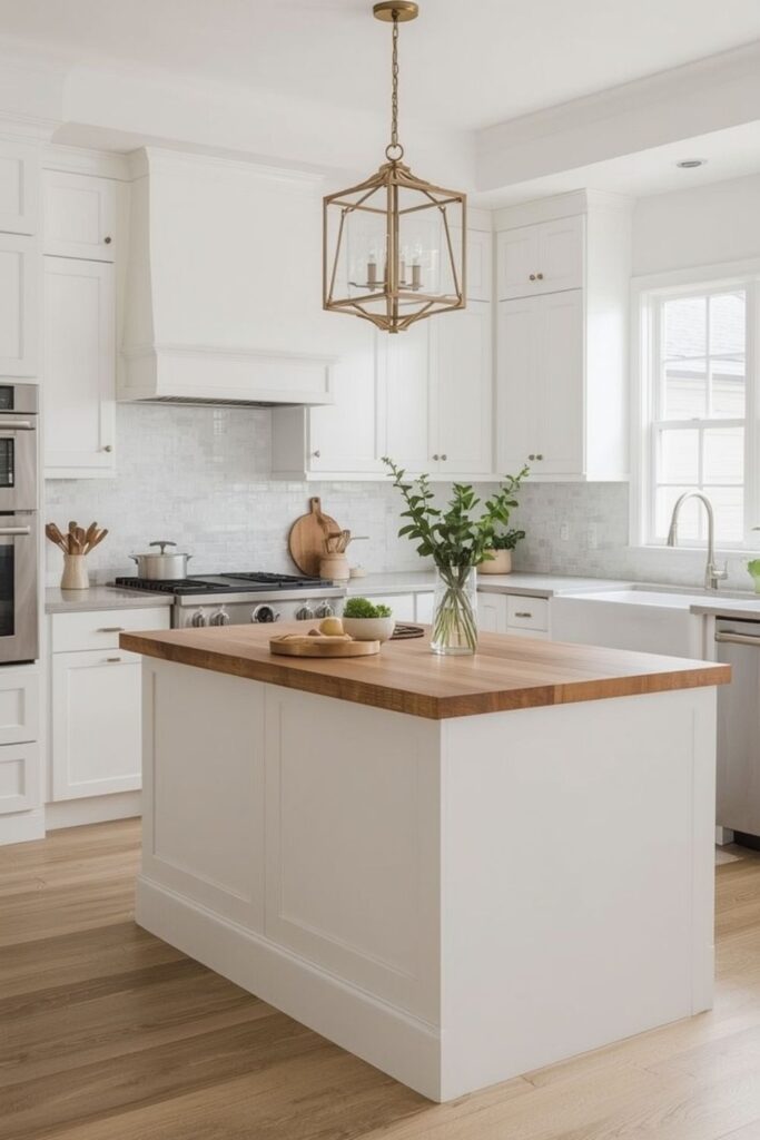 Minimal kitchen island with smooth countertop and neutral tones