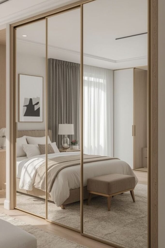 Modern Bedroom Closet Designs for Small Spaces with Mirror Panels