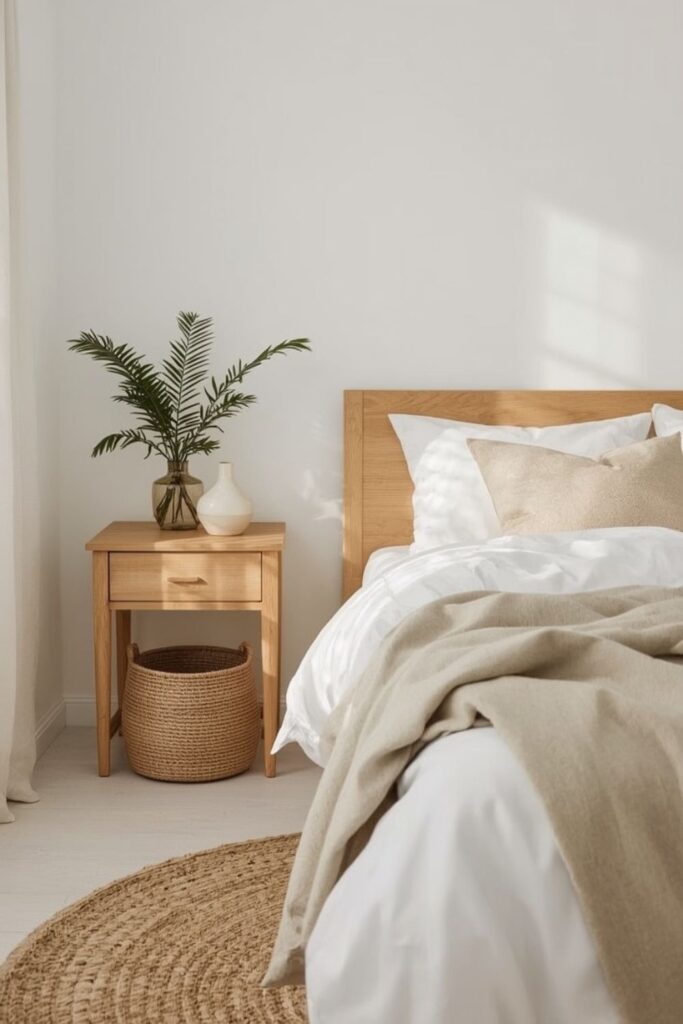 Natural wood minimalist bedroom for a warm small space