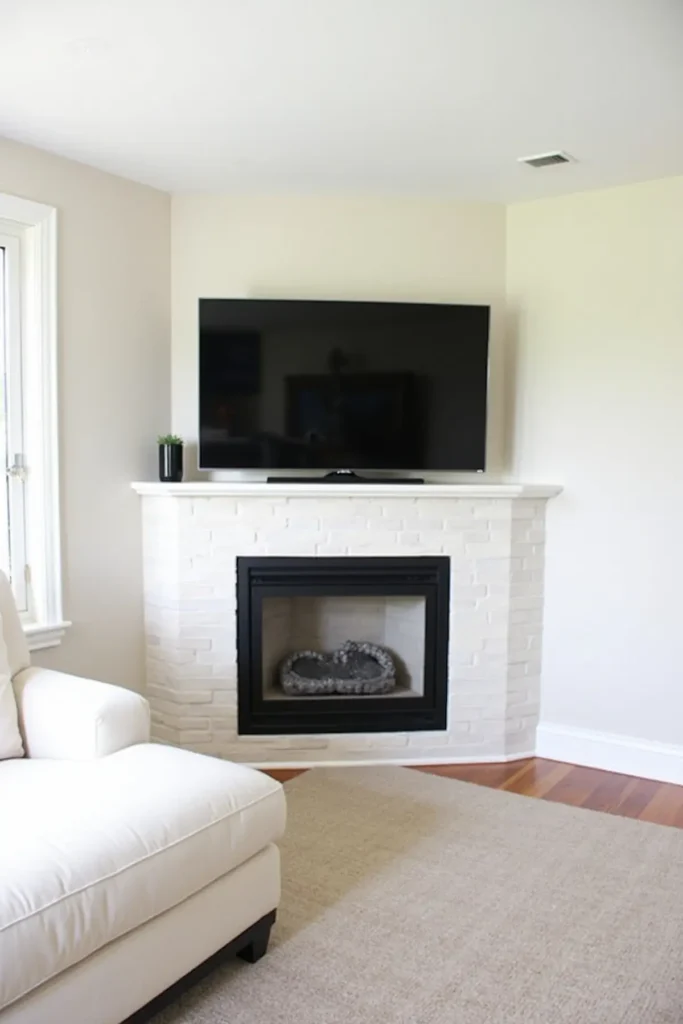 small living room with corner TV setup saving space